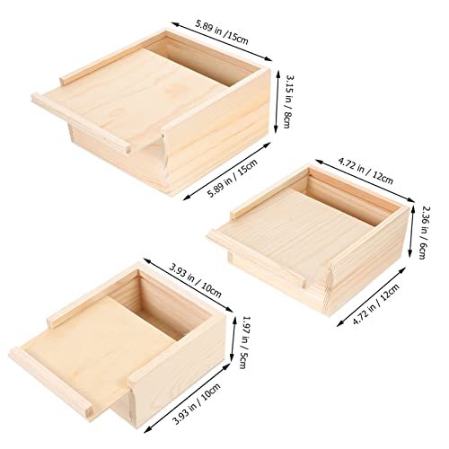 3Pcs Wooden Storage Box Minimalist Design with Slide Top for Jewelry Crafts and Keepsakes Natural Grain Decorative Organizer