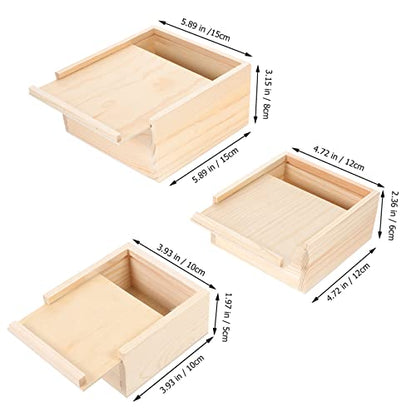 3Pcs Wooden Storage Box Minimalist Design with Slide Top for Jewelry Crafts and Keepsakes Natural Grain Decorative Organizer