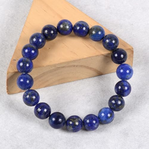 Justinstones Gem Semi Precious Gemstone 10mm Round Beads Stretch Bracelet 7 Inch Unisex - color: Natural Lapis