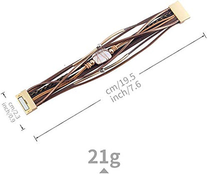 Fesciory Leather Wrap Bracelets for Women, Boho Leopard Multi-Layer Crystal Beads Cuff Bracelet Jewelry - color: Brown Leather(Pearl)