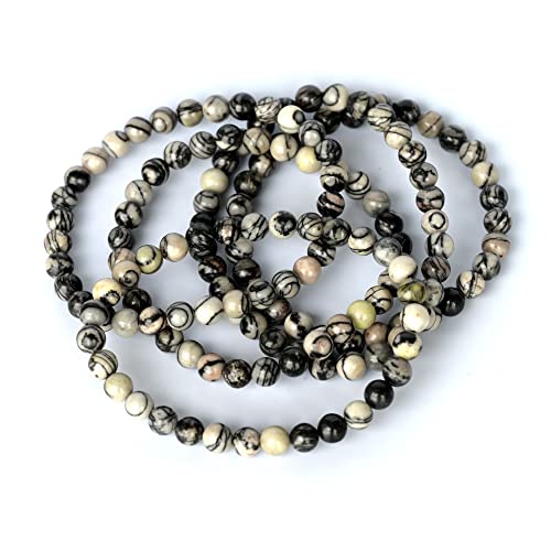 Angelstones Handmade Natural Healing Gemstone 6mm Round Beads Stretch Crystal Bracelet 7 Inch Unisex - color: Picasso Jasper