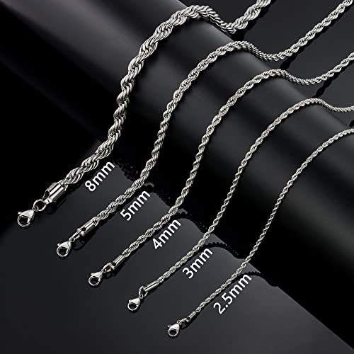 Twist Chain Necklace - Stainless Steel Rope Jewelry for Men & Women - size: 20 Inches, style: 5 mm Wide