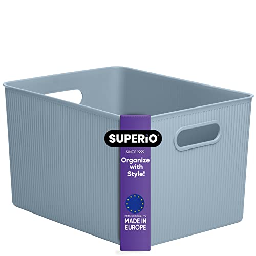 Superio Ribbed Collection - Decorative Plastic Basket Open Home Storage Bins Organizer, X-Large Blue (1 Pack) Container Boxes for Organizing Closet Storage Bins for Shelves 22 Liter/23 Quart - size: 1 Pack, style: Bin - Extra Large (22 Liter)