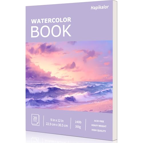 Watercolor Paper Pad 9x12, 140lb/300gsm Cold Press Drawing Paper, 20 Sheets Acid-Free Artist Sketchbook for Wet Media, Gouache & Acrylic, Double Sided Painting Paper (Purple Cover) - color: Purple, size: 9" x 12" Pad