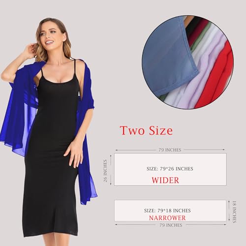 Shawls and Wraps for Evening Dresses Sheer Chiffon Women Elegant Soft Silky Wraps Wedding Bridal Scarf - color: Royal Blue, size: 79*18‘’