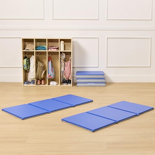 ECR4Kids Everyday Folding Rest Mat, 3-Section, 1in, Sleeping Pad, Blue/Grey, 5-Pack