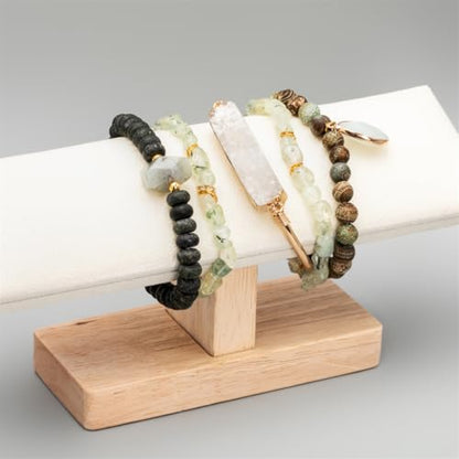 5PCS Natural Boho Beaded Bracelets Bangle for Women Men,Healing Turquoise Jasper Agate Crystal Gemstone Stone Chakra Multilayer Wrap Bohemian Handmade Jewelry Beads Stretch Bracelet Set - color: Grey Green