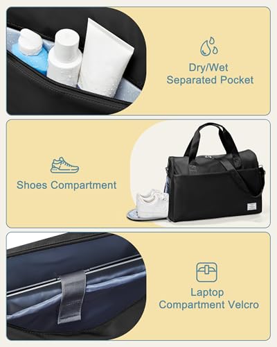 Travel Duffel Bags for Women & Men - Weekender with Shoe & Laptop Compartments - Carry On, Overnight, Gym & Hospital Bag - Black - color: K1-Black