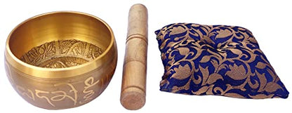 Purpledip Bell Metal Singing Bowl: Buddhist Tibetan Musical Instrument For Dhyana & Meditation (10781) - style: Scripture design | 5 inches | Gold