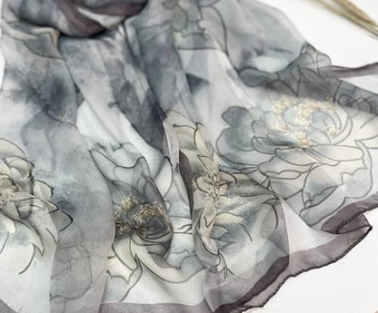 Pokeedioty Scarfs for Women Lightweight Fashion Scarves Elegant Floral Pattern Sheer Scarfs Sunscreen Shawls Wraps - color: P 0147