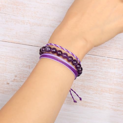 QOGIR Handmade Healing Bracelet,6mm Natural Gem Stone Bracelet rope bracelet - color: Amethyst(Spiritual Awareness), size: 8mm