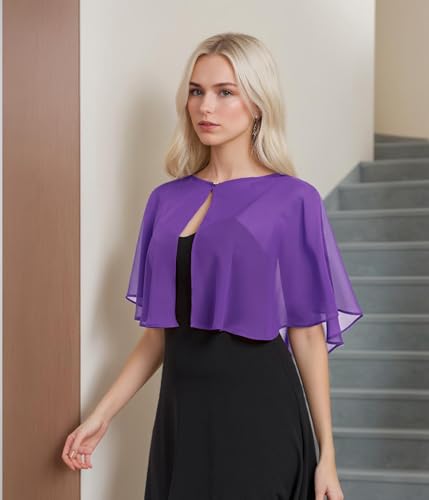 TONGFANTFL Women's Soft Chiffon Capelets Shawls and Wraps for Evening Wedding Cape Bole Cover Up - color: Purple