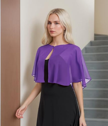 TONGFANTFL Women's Soft Chiffon Capelets Shawls and Wraps for Evening Wedding Cape Bole Cover Up - color: Purple