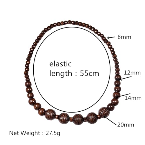 COLORFUL BLING Ethnic Natural Wood Beads Necklace for Men Women Africa Wooden Chain Chunky Strand Necklace Statement Hip Hop Jewelry - color: grooved dark