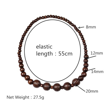 COLORFUL BLING Ethnic Natural Wood Beads Necklace for Men Women Africa Wooden Chain Chunky Strand Necklace Statement Hip Hop Jewelry - color: grooved dark