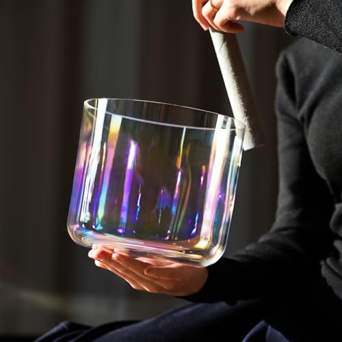 440HZ 7 inch F Note Cosmic Light Clear Quartz Crystal Singing Bowl with Case Bag Mallet & O-ring