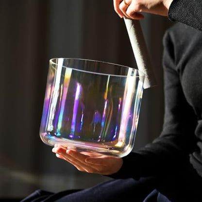 440HZ 7 inch F Note Cosmic Light Clear Quartz Crystal Singing Bowl with Case Bag Mallet & O-ring