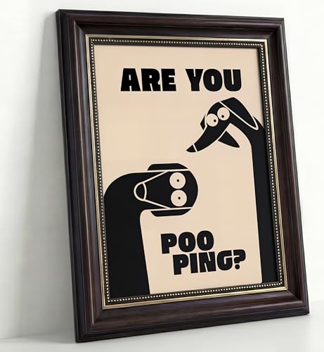 Dark Brown Framed Funny Bathroom Dog Canvas Wall Art Are You Pooping Wall Decor Picture Humor Bathrooms Animal Poster Print Painting for Toilet And Restroom Prepare To Hang - color: Bathroom Dog, size: 16"L x 12"W