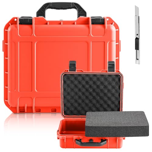 1 Pcs Waterproof Hard Case with DIY Customizable Foam Insert Portable Protective Case with Knife for Camera Drones Equipments Tools Test Instruments(Reddish Orange,8.5 x 6.5 x 3.7 Inch) - color: Reddish Orange, size: 8.5 x 6.5 x 3.7 Inch