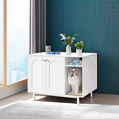 Hzuaneri Cat Litter Box Enclosure,Hidden Litter Box Furniture with Storage, Large Wooden Cabinet with Sisal Mat, Modern Cat Washroom for Living Room, Bedroom, Entryway, White CB01513W - color: White