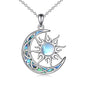 Sun and Moon Necklace for Women 925 Sterling Silver Celtic Crescent Moon Pendant Blue Opal/White Opal/Abelone Shell/Labradorite/Moonstone Jewelry Gift for Teen Girls - color: abalone shell moon