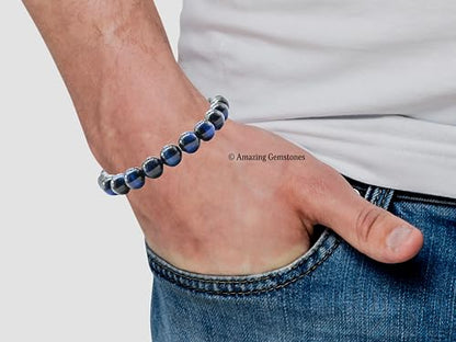 Amazing Gemstone Crystal Bracelet for Women Men's Gifts - Protection Healing Crystal Bracelet - 8mm Gemstone Beaded Stretchable Bracelet Pulseras Para Hombres Mujer Stocking Stuffers Mothers Day Gift (Blue Cat's Eye) - color: Blue Cat's Eye