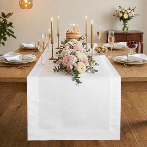 Luxe Shine™ by D'Moksha White Table Runner 72 Inches Long, Elegant Silk Table Runner, Machine Washable, 14 x 72 Inch for Dresser, Dining- Summer, Father's & Independence Day - color: White, size: 14 X 72 Inch