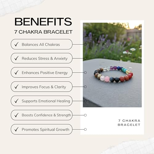 The Alchemist's Arcanum Adjustable Beaded Wrist Accessory for Men and Women, Stretch Fit Stone Bead Jewelry for Daily Wear and Gifting - color: 7 Chakra