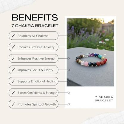 The Alchemist's Arcanum Adjustable Beaded Wrist Accessory for Men and Women, Stretch Fit Stone Bead Jewelry for Daily Wear and Gifting - color: 7 Chakra