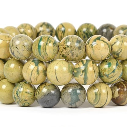 Justinstones Gemstone Crystals Chakra Beads Bracelet Crystal Healing 10mm Round Stretchable Bracelet for Her Gift - color: Khaki Geen Serpentine