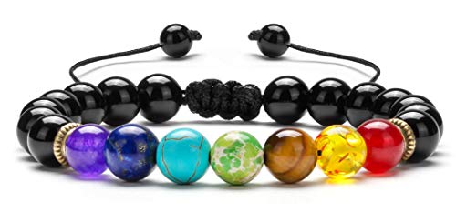 Men Women 8mm Lava Rock Beads Chakra Bracelet Braided Rope Natural Stone Yoga Bracelet Bangle - color: Black agate