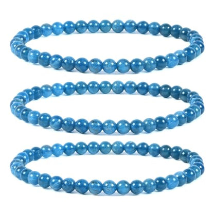 Justinstones Gem Semi Precious Gemstone 3pcs 4mm Round Beads Stretch Bracelet 6.5 Inch Unisex - color: Apatite
