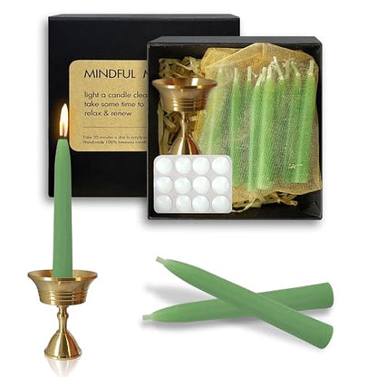 20 Min Sage Green Meditation Candles – 30 Pack, Includes Mini Candle Holder & 12 Wax Dots, Slow Burn, Natural Unscented, Yoga Prayer Mindfulness & Relaxation - color: Green, size: 30 Pack