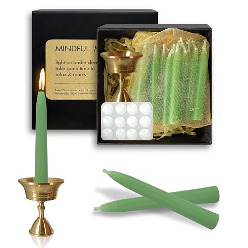 20 Min Sage Green Meditation Candles – 30 Pack, Includes Mini Candle Holder & 12 Wax Dots, Slow Burn, Natural Unscented, Yoga Prayer Mindfulness & Relaxation - color: Green, size: 30 Pack