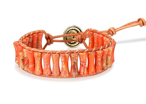 Inspirational Gifts Healing Bracelets for Women，Get Well Soon Encouragement Gifts for Women Friends Sister Mom，Handmade Natural Stone Healing boho Friendship Jewelry for women - color: Orange - Leather