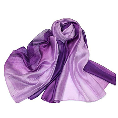 Cotton Silk Scarf Elegant Soft Wraps Color Shade Scarves for Women - color: Purple