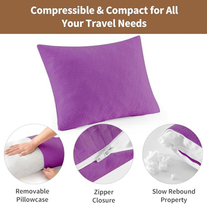 Small Shredded Memory Foam Pillow, Camping Pillow Travel Pillow - Compressible Medium Firm, Breathable Cover, Ideal Backpacking Hiking, Airplane and Car (Purple, L) - color: Purple, size: L-23 X 16 Inch