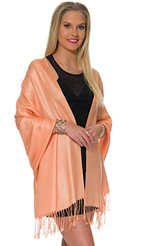 Pashmina Shawls and Wraps for Evening Dresses, Large Soft Pashminas Wedding Shawl - color: Peach