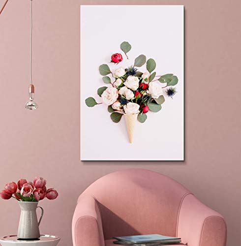 wall26 - Canvas Wall Art - Dried Flowers and Leaves in The Ice-Cream Cone on White Background - Giclee Print Gallery Wrap Modern Home Art Ready to Hang - 12x18 inches - color: Artwork - 07, size: 18"L x 12"W