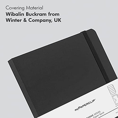 myPAPERCLIP Executive Series A5 Ruled Notebook | 192 Pages, 80 GSM, Soft Cover, A5 (5.83 x 8.27 in) | Flat Lay | Bookmark, Elastic Closure & Back Pocket | Black - color: Black, size: A5, Ruled