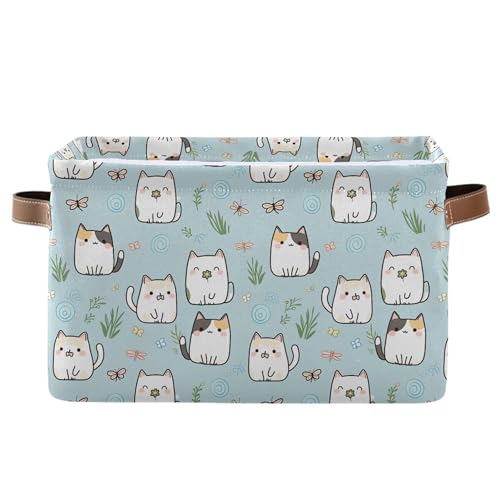 Wamika Cute Cats Storage Basket Fabric Storage Bin Laundry Baskets, Funny Cat Kitty Foldable Storage Boxes Organizer Bag for Baby Cloth Dog Toy Book Storage Cubes Shelf Closet Basket 16×12×8 Inches - color: Cat, size: 1 Pack