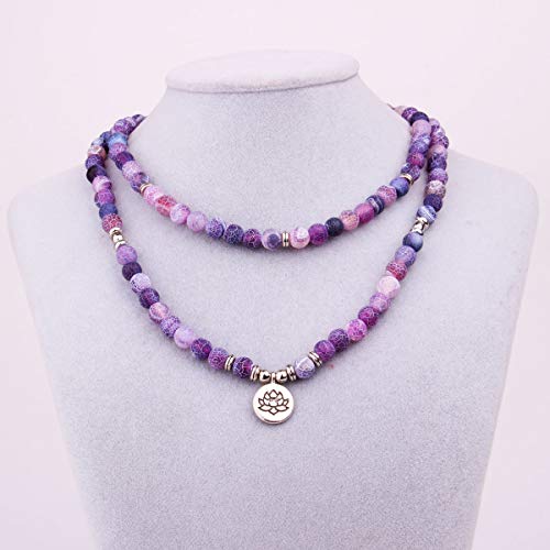 8mm 108 Mala Beads Wrap Bracelet Necklace for Yoga Charm Bracelet Natural Gemstone Jewelry for Women Men - color: Purple Weathered Stone