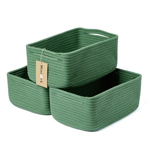 MiniArk Small Storage Baskets for Organizing | Closet Organizer Bins | Shelf Toy Basket | Woven Rope Baskets | Cube Decorative Box | Shallow Basket | 13x8.5x5.1” | 3 Packs Green - color: Green, size: 3pcs-L13xW8.5xH5.1"