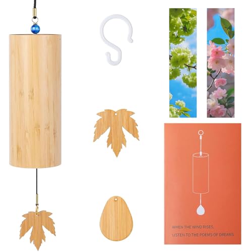 Bamboo Meditation Chimes, Wooden Wind Chimes for Outside, Home Decor Wood Bamboo Chimes Wind Bells, Deep Tone Wind Chimes Unique Gift for Garden, Patio, Memorial or Housewarming Gift (C Chord)