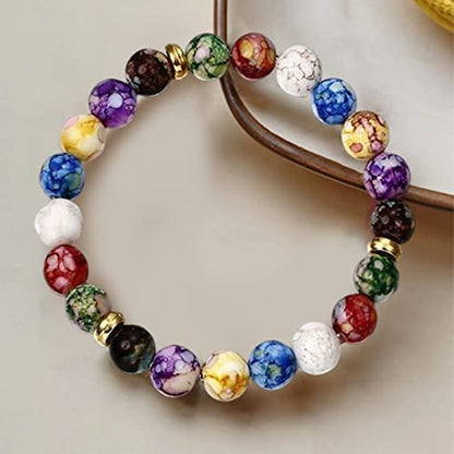Healing Crystals Bracelet Handmade Natural Gemstones Beads Elastic Natural Stone Yoga Beads Bracelet Heart-Shaped, Modern Artisanal Beaded Unisex 7.6 inches Turquoise - color: White