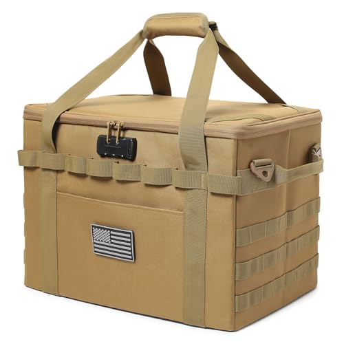 Tactical Camping Storage Bag - 38L Utility Tote Bag Organizer with Combination Lock and Shoulder Strap - color: Tan, size: 38L