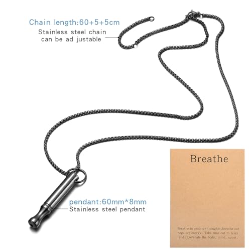 Mindfulness Breathing Necklace Stress Relief Pendant Stainless Steel Anxiety Breathe Necklace for Women Men - color: Black