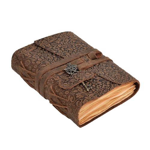 LEATHER VILLAGE Handmade Leather Bound Floral Embossed Journal for Women | 260 Pages Blank of Vintage Paper Writing, Sketchbook, Notebook - Brown - 10X7 Inches - color: Brown, size: 10 inches X 7 inches