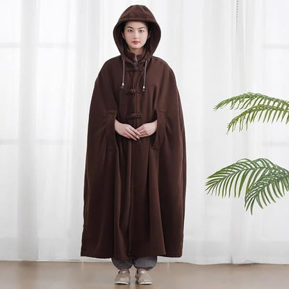 Meditation Buddhist Hooded Cloak Coat,Women Men Outfit Coat,Meditation Buddhist Hooded Cloak Monk - color: Coffee, size: Medium