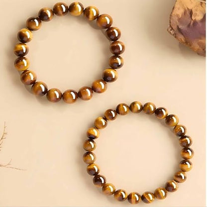 Natural Tiger Eye Stone Bracelet, 8-12mm Healing Energy Gemstone Beads, Elastic Stretch Design for Yoga and Meditation - size: 12MM
